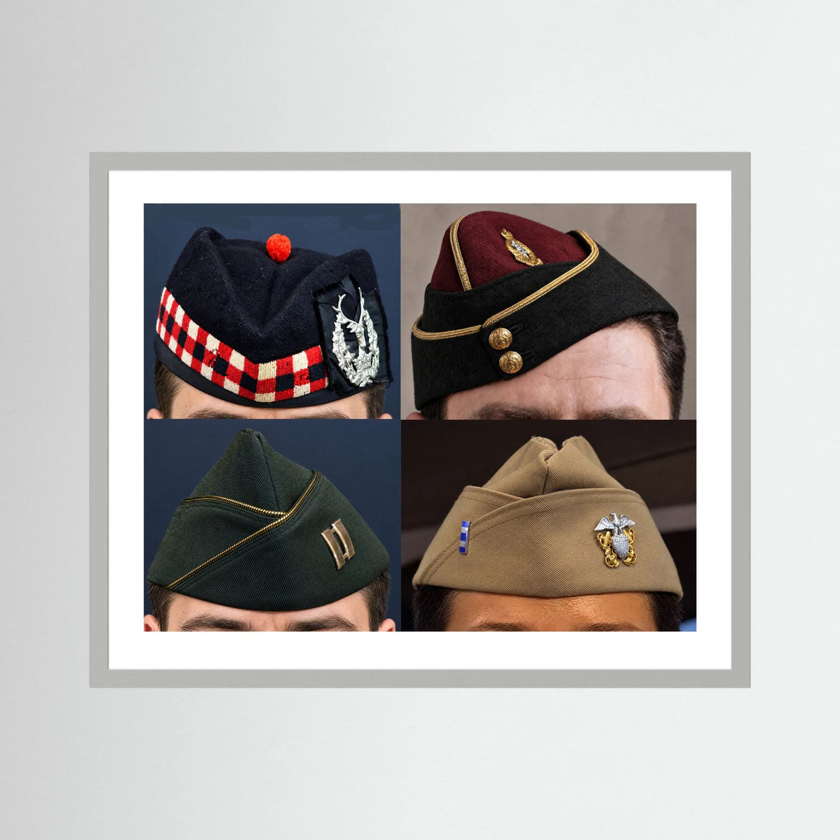 Garrison Caps United States and United Kingdom — composite displayed in a black wood frame mockup