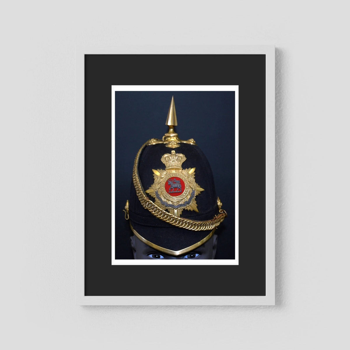 Home Service Helmet Royal West Surrey Regiment, Officer Version, Victorian — photograph presentation mockup