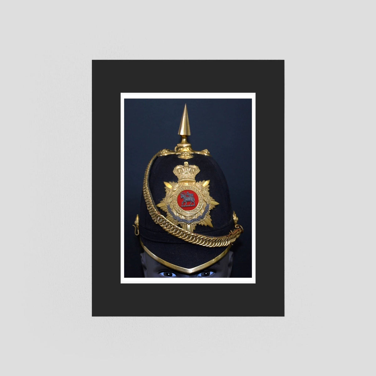 Home Service Helmet Royal West Surrey Regiment, Officer Version, Victorian — photograph presentation mockup