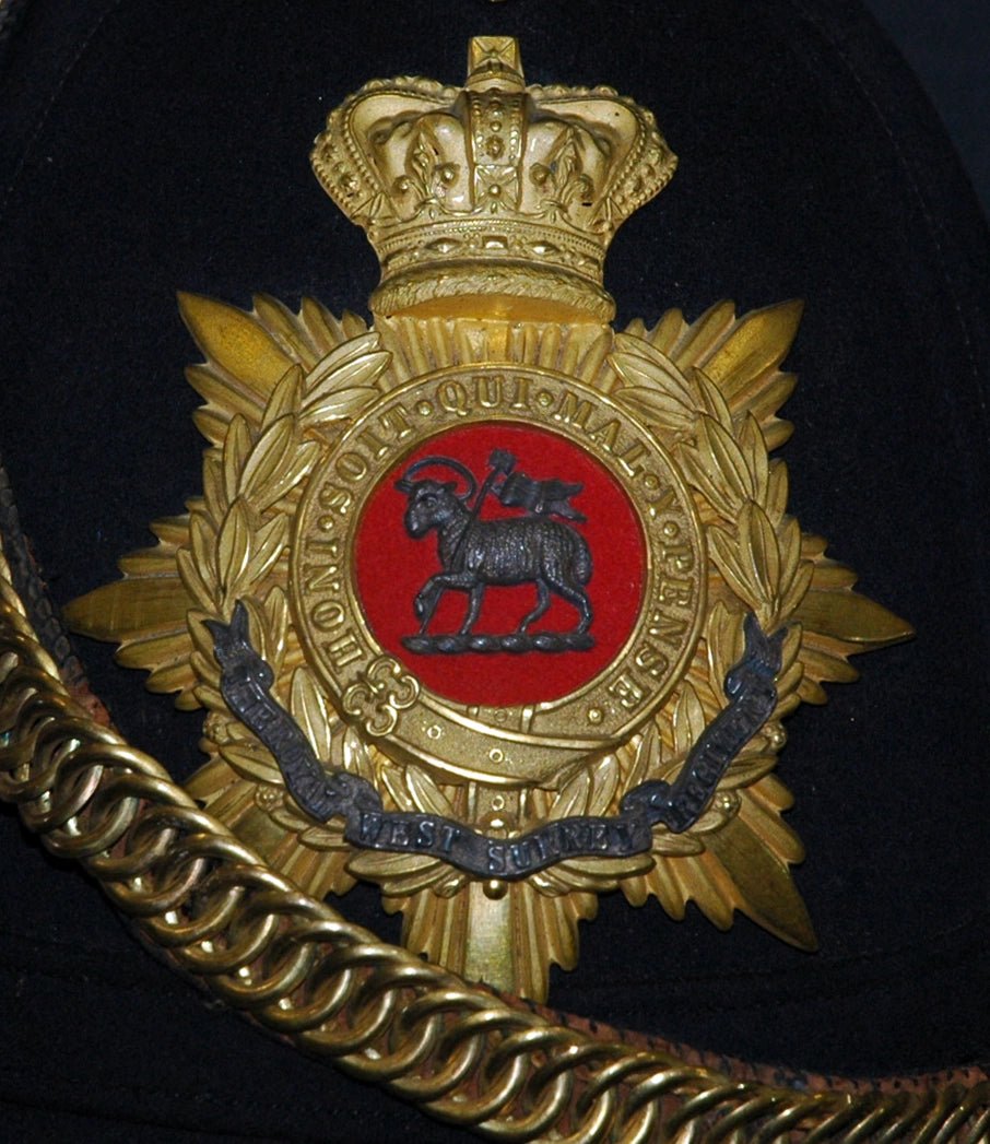 Home Service Helmet Royal West Surrey Regiment, Victorian. Photograph - Art goes to War