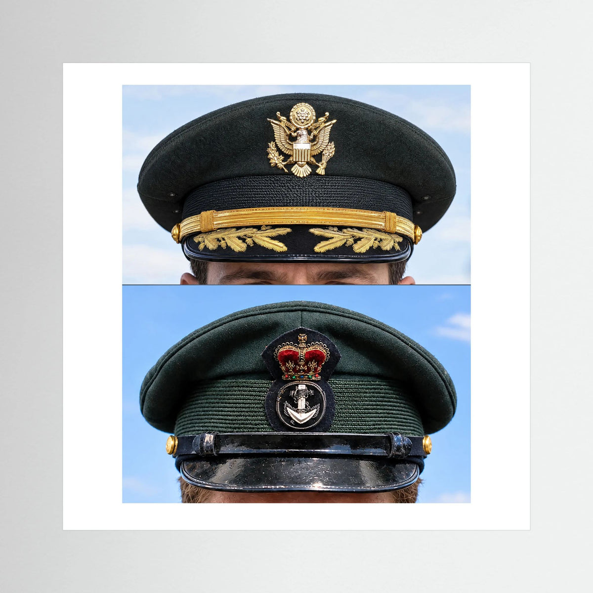 Composite image showing Korean War, Field Officer Dress Visor Cap Canadian Navy 1969, Visor Caps