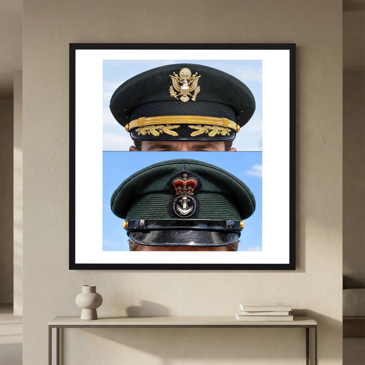 Composite image showing Korean War, Field Officer Dress Visor Cap Canadian Navy 1969, Visor Caps