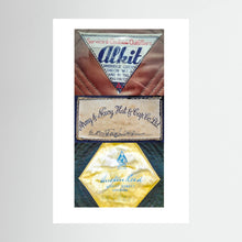 Composite image showing Labels: Alkit, Army & Navy and Austin Reed WWII Hatter Labels