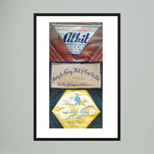Composite image showing Labels: Alkit, Army & Navy and Austin Reed WWII Hatter Labels