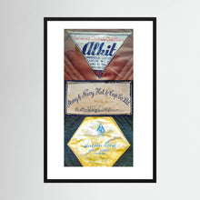 Composite image showing Labels: Alkit, Army & Navy and Austin Reed WWII Hatter Labels