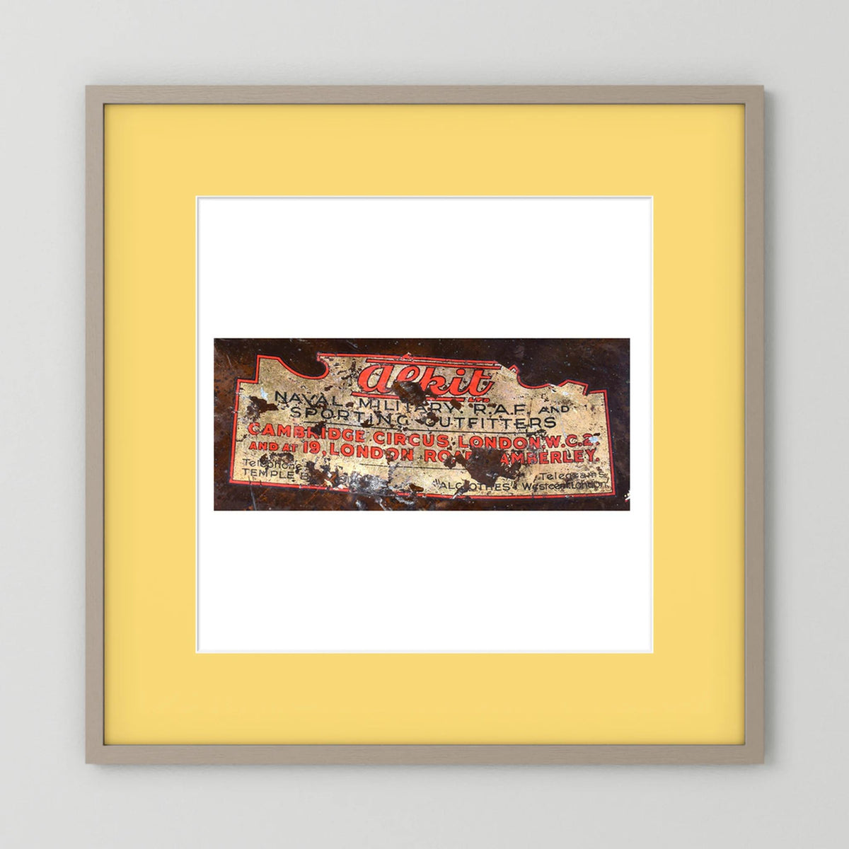 Labels: Alkit, Cambridge Circus — photograph displayed in a dark oak frame mockup