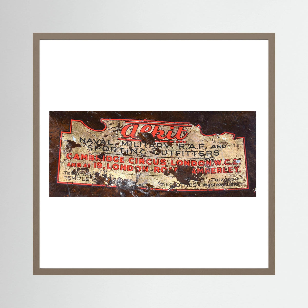 Labels: Alkit, Cambridge Circus — photograph displayed in a dark oak frame mockup