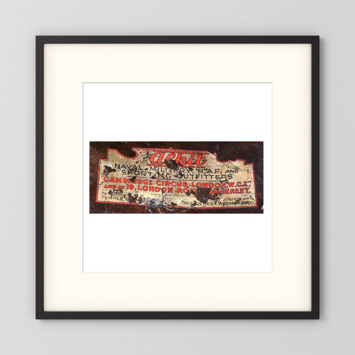 Labels: Alkit, Cambridge Circus — photograph displayed in a dark oak frame mockup