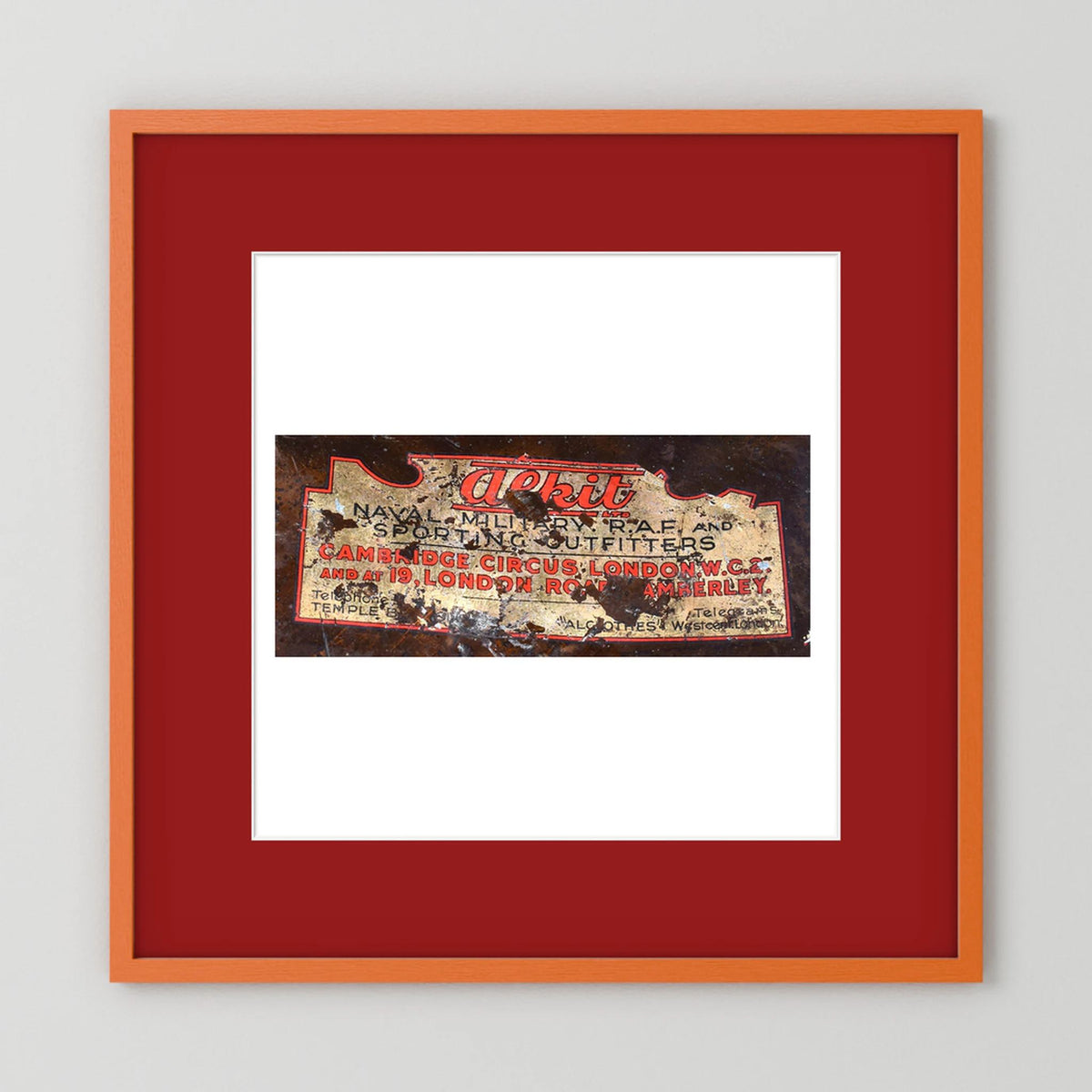 Labels: Alkit, Cambridge Circus — photograph displayed in a dark oak frame mockup
