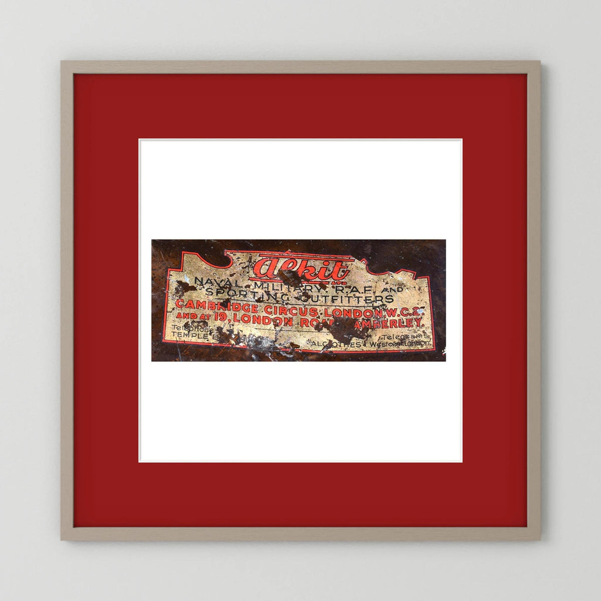 Labels: Alkit, Cambridge Circus — photograph displayed in a dark oak frame mockup
