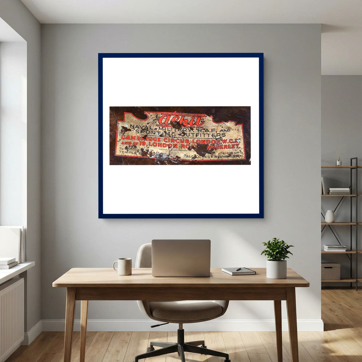 Labels: Alkit, Cambridge Circus — photograph displayed in a dark oak frame mockup