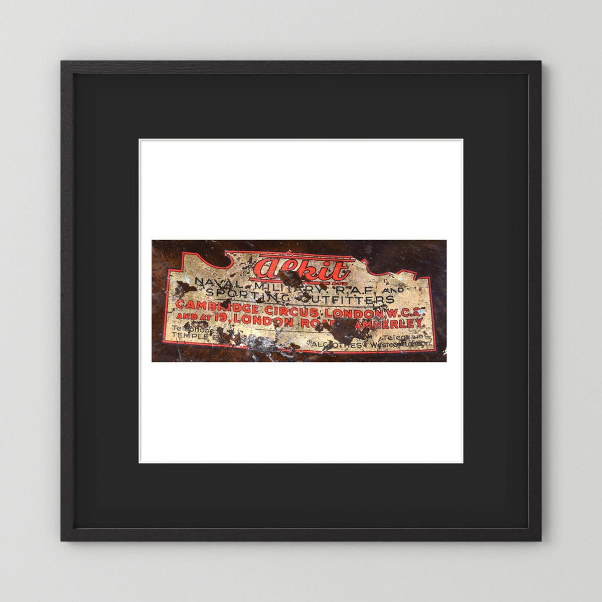 Labels: Alkit, Cambridge Circus — photograph displayed in a dark oak frame mockup