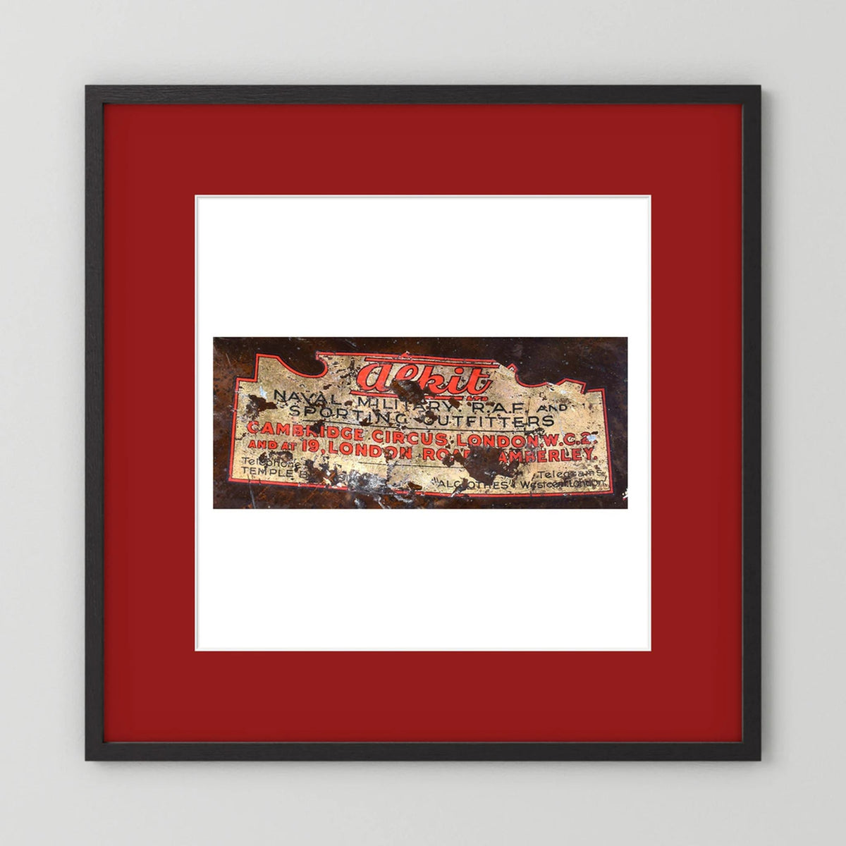Labels: Alkit, Cambridge Circus — photograph displayed in a dark oak frame mockup