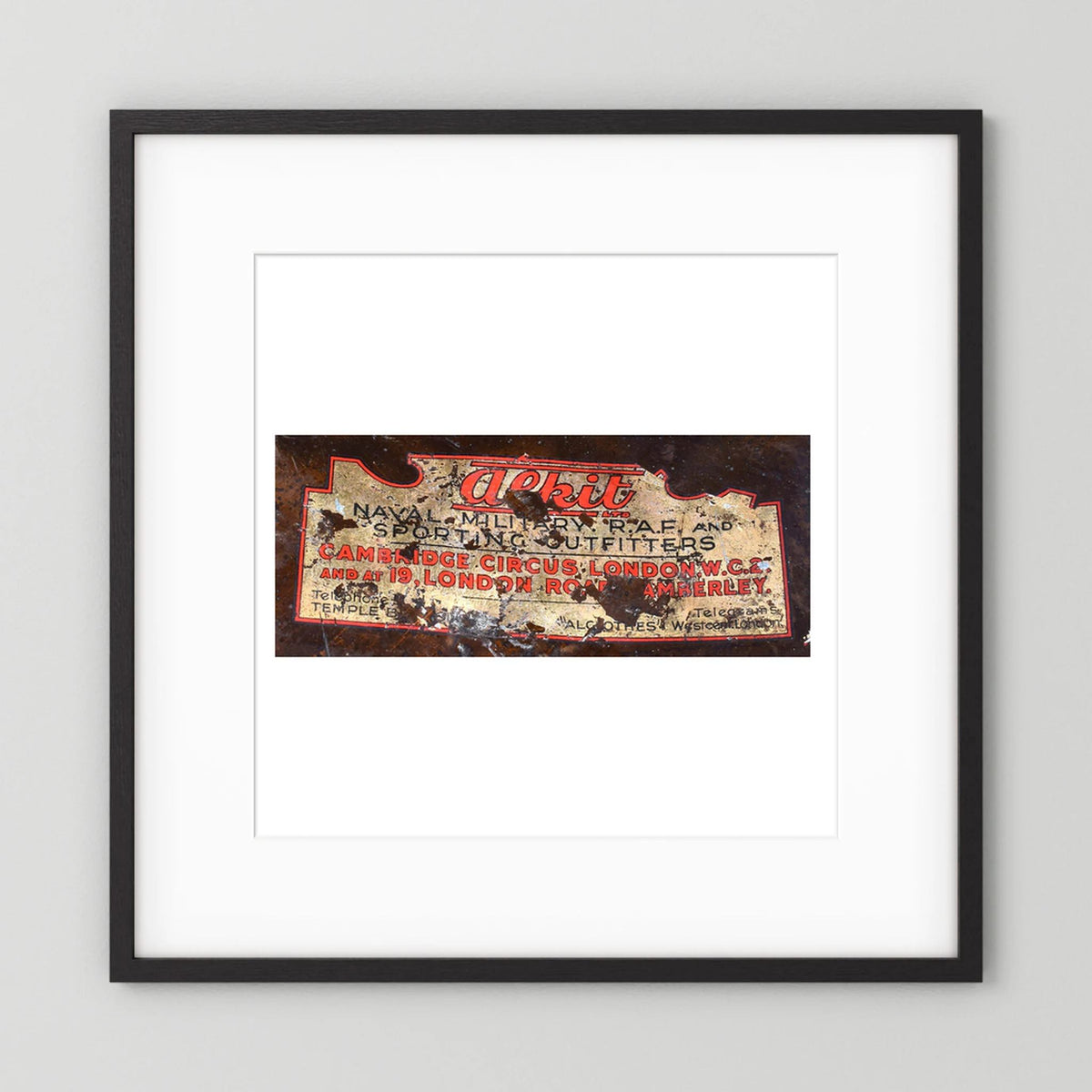 Labels: Alkit, Cambridge Circus — photograph displayed in a dark oak frame mockup