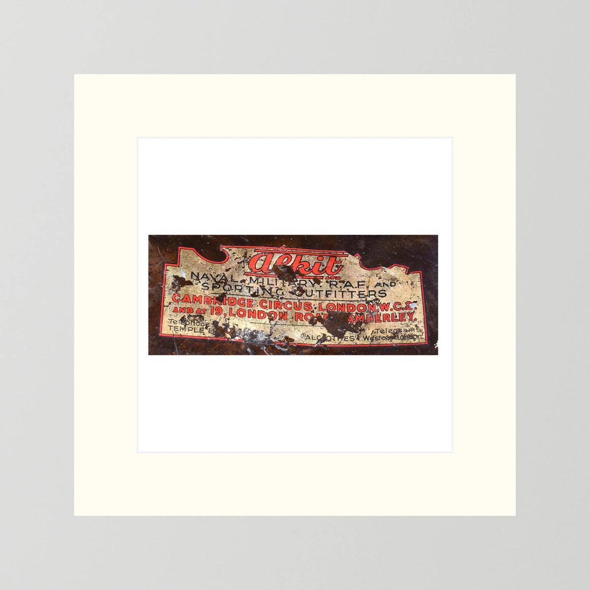 Labels: Alkit, Cambridge Circus — photograph displayed in a dark oak frame mockup