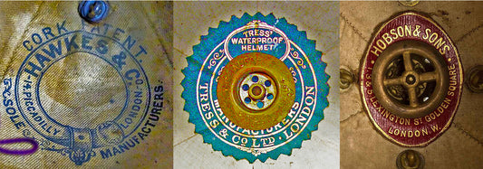 Composite image showing Labels, Foreign Service Helmet Vent labels