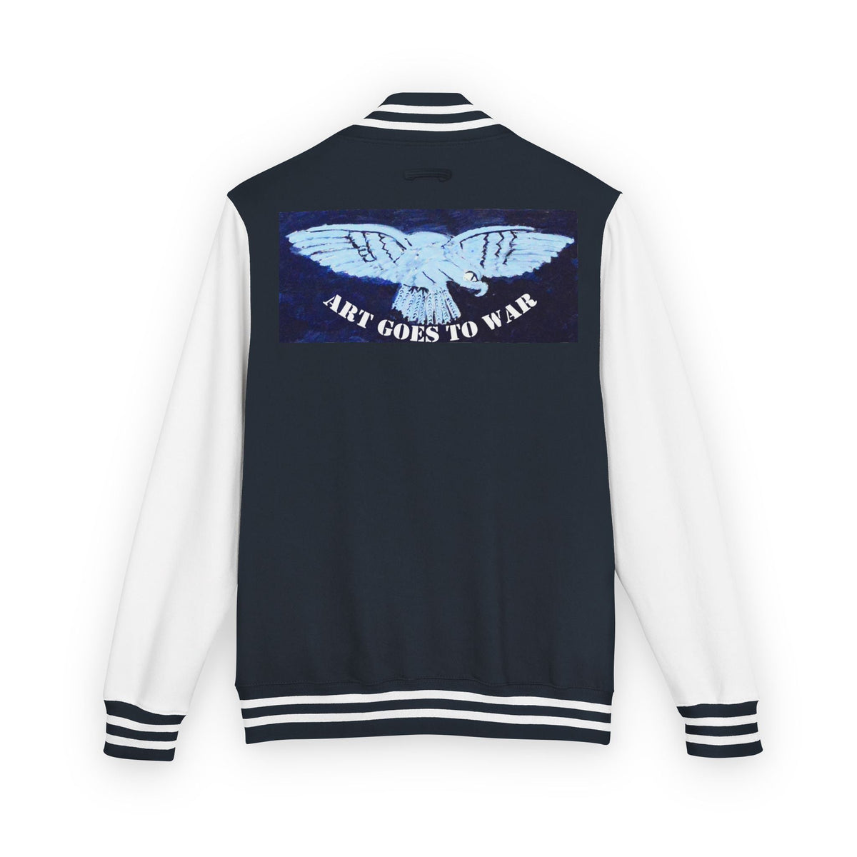 Letterman Jacket - 'Art Goes to War' Dove Graphic Varsity Jacket — product photograph