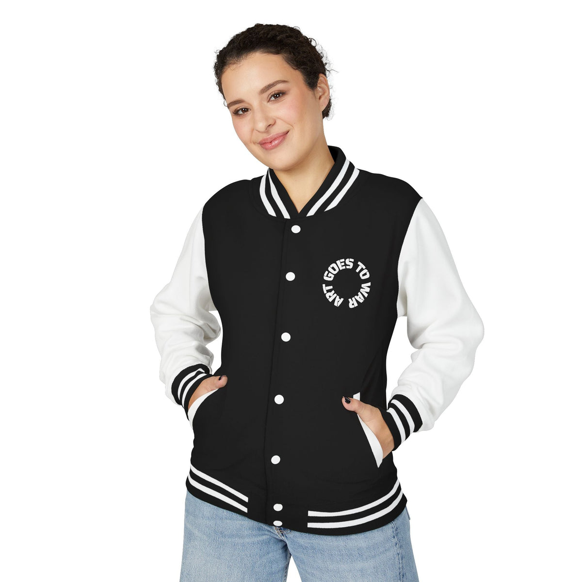 Letterman Jacket - 'Art Goes to War' Dove Graphic Varsity Jacket — product photograph