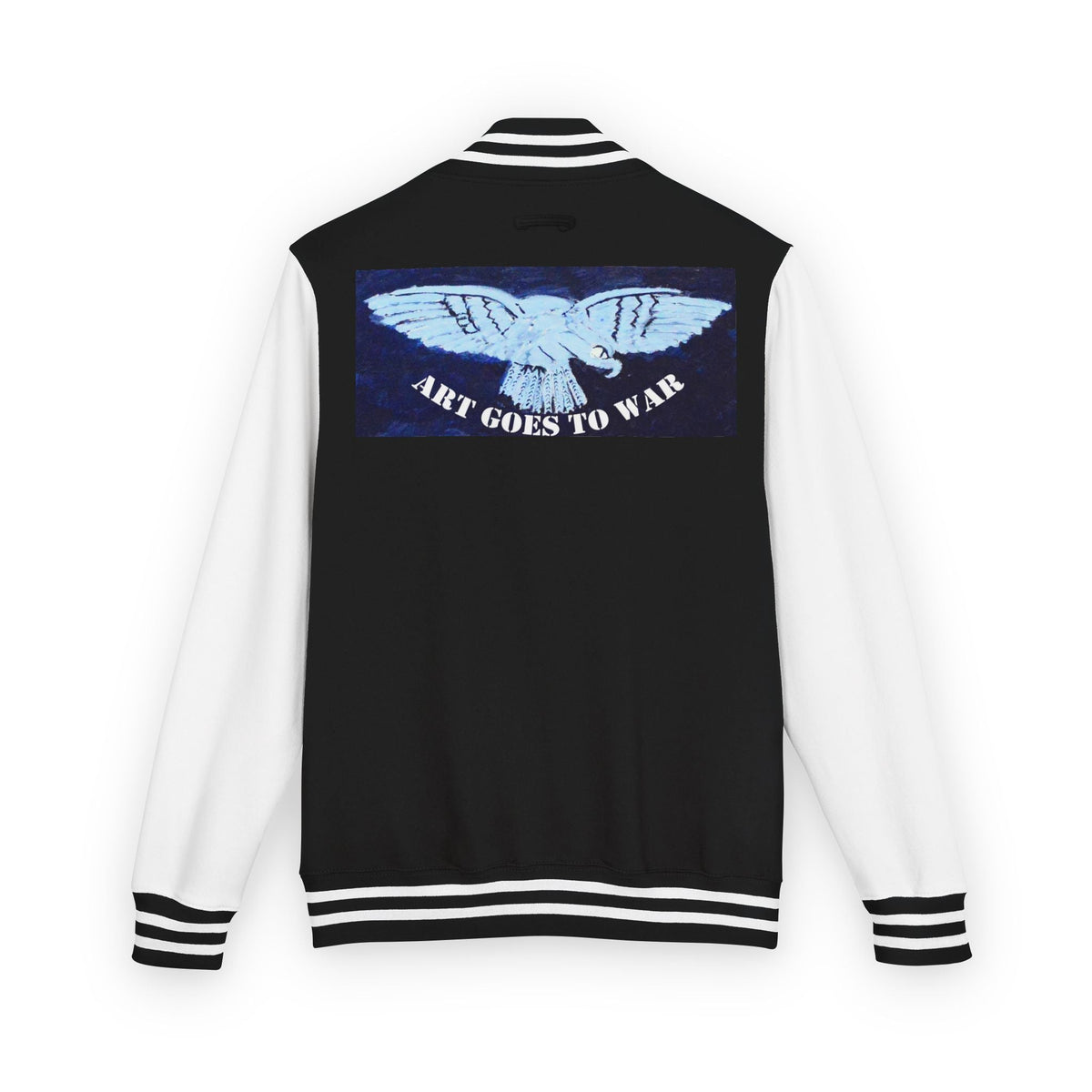 Letterman Jacket - 'Art Goes to War' Dove Graphic Varsity Jacket — product photograph