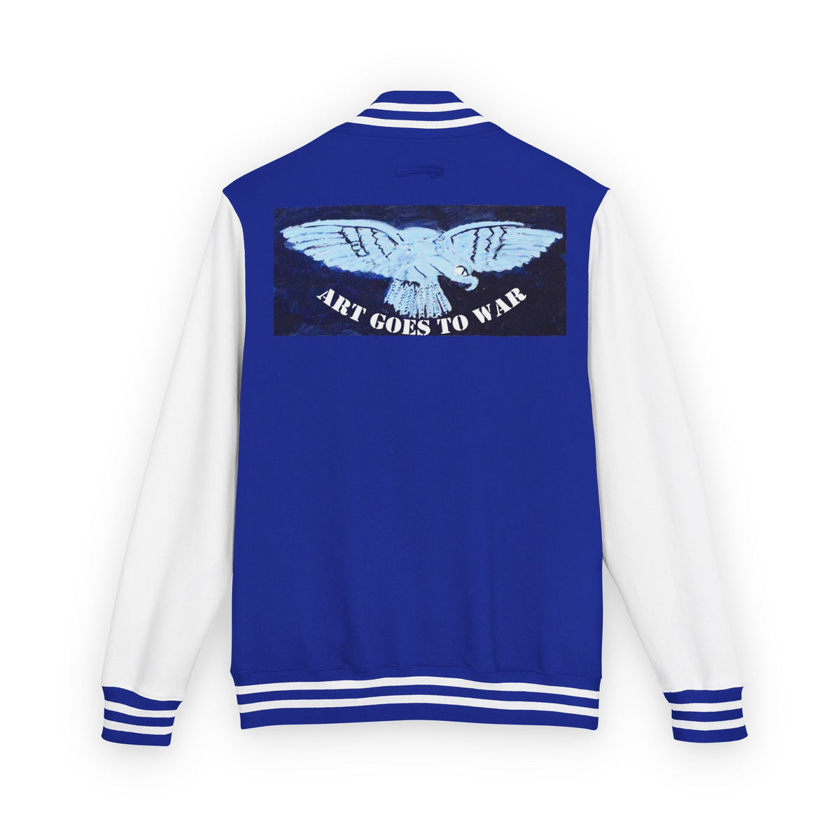 Letterman Jacket - 'Art Goes to War' Dove Graphic Varsity Jacket — product photograph