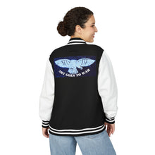 Letterman Jacket - 'Art Goes to War' Dove Graphic Varsity Jacket — product photograph