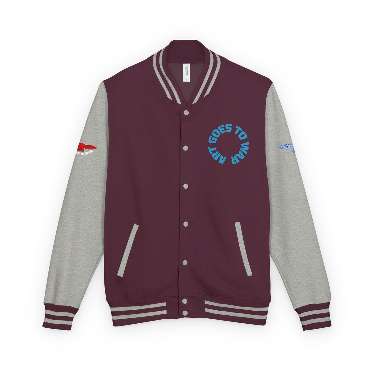 Letterman Jacket - 'Art Goes to War' Graphic Varsity Jacket — product photograph