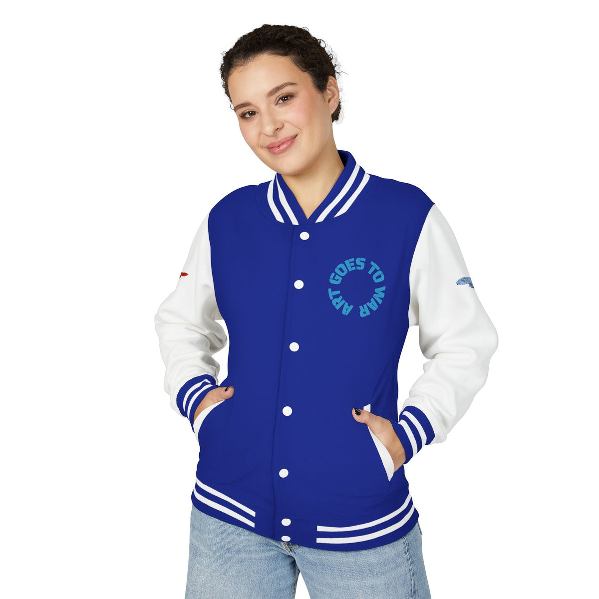 Letterman Jacket - 'Art Goes to War' Graphic Varsity Jacket — product photograph