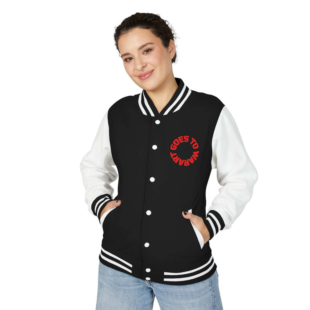 Letterman Jacket — "Art Goes to War" Red Eagle Varsity Jacket — product photograph