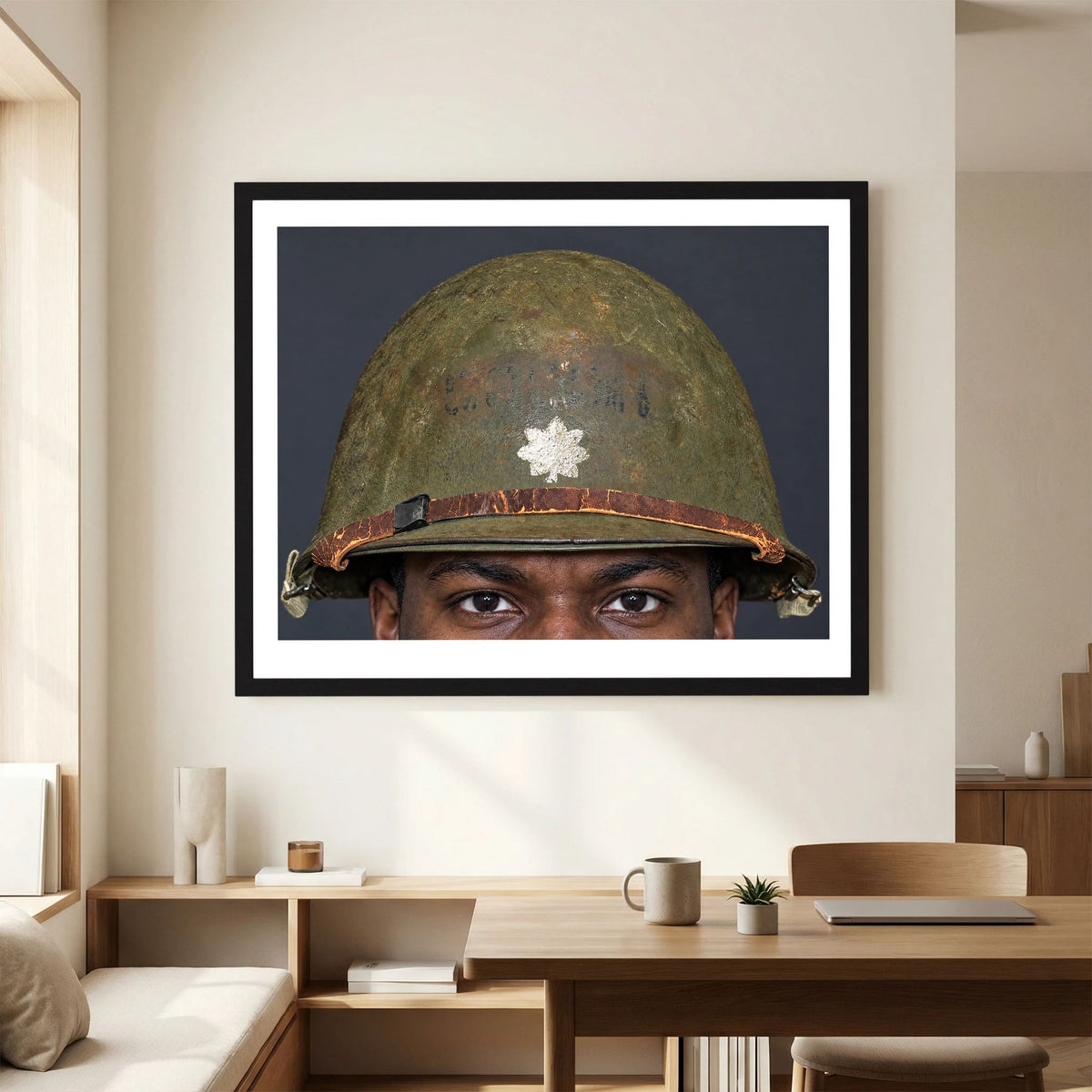 M1 Helmet, United States Army, Navy, Marines. WW2, all ranks — photograph presentation mockup