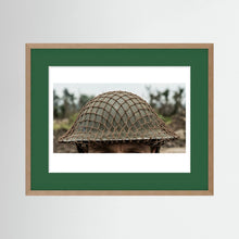 Mk II Brodie Helmet WW2 British Armed Forces. All ranks — photograph displayed in a black wood frame mockup