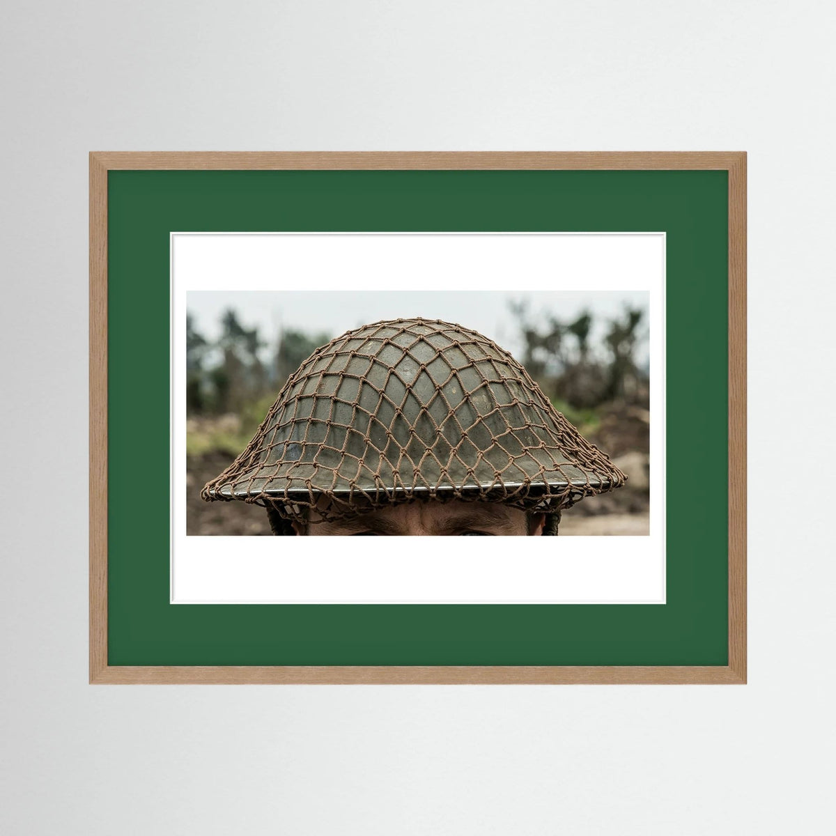 Mk II Brodie Helmet WW2 British Armed Forces. All ranks — photograph displayed in a black wood frame mockup