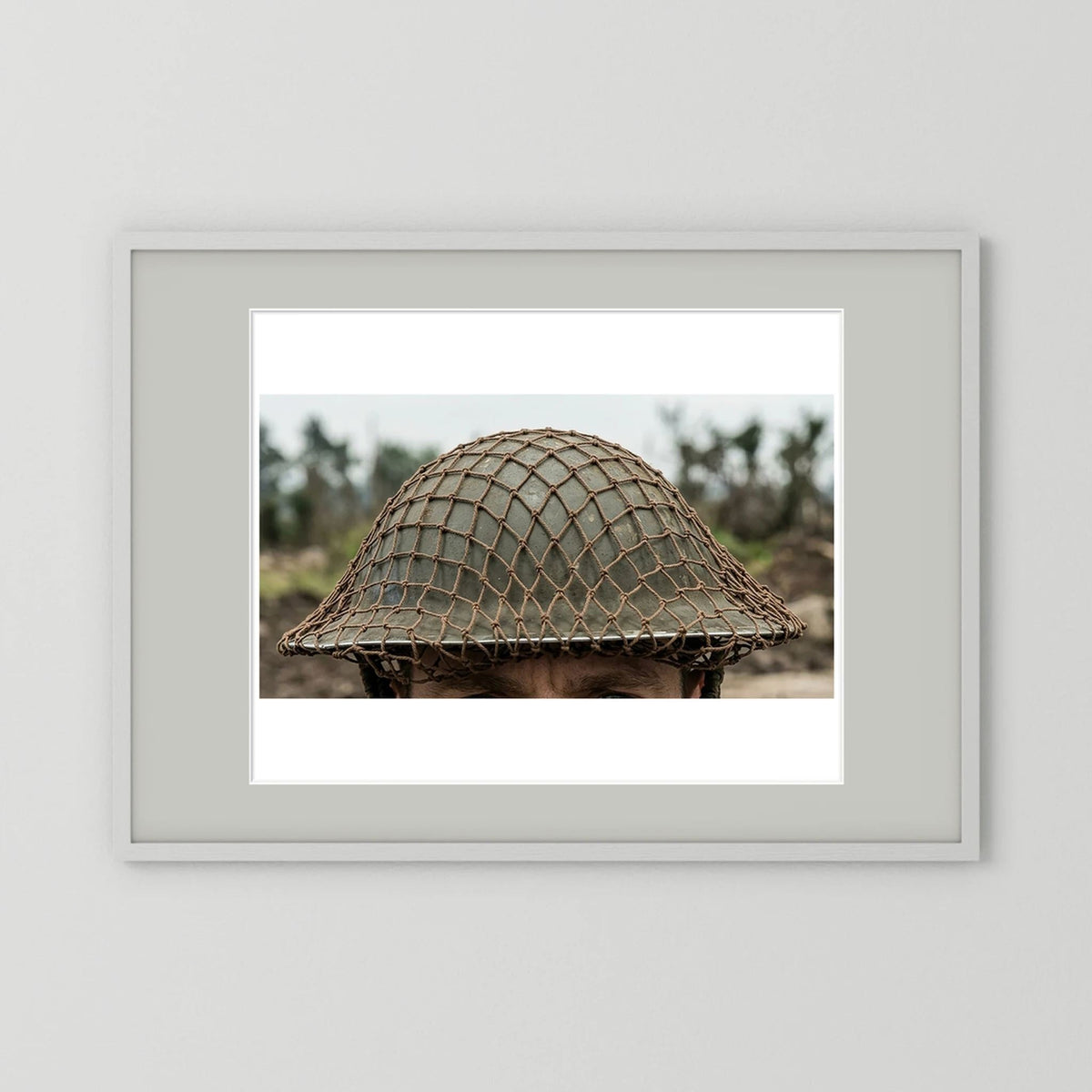 Mk II Brodie Helmet WW2 British Armed Forces. All ranks — photograph displayed in a black wood frame mockup
