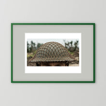 Mk II Brodie Helmet WW2 British Armed Forces. All ranks — photograph displayed in a black wood frame mockup