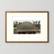 Mk II Brodie Helmet WW2 British Armed Forces. All ranks — photograph displayed in a black wood frame mockup