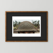 Mk II Brodie Helmet WW2 British Armed Forces. All ranks — photograph displayed in a black wood frame mockup