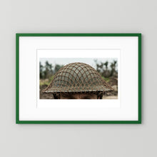 Mk II Brodie Helmet WW2 British Armed Forces. All ranks — photograph displayed in a black wood frame mockup