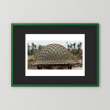 Mk II Brodie Helmet WW2 British Armed Forces. All ranks — photograph displayed in a black wood frame mockup