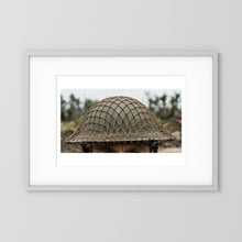 Mk II Brodie Helmet WW2 British Armed Forces. All ranks — photograph displayed in a black wood frame mockup