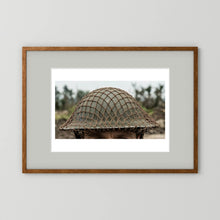 Mk II Brodie Helmet WW2 British Armed Forces. All ranks — photograph displayed in a black wood frame mockup