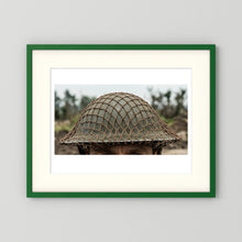 Mk II Brodie Helmet WW2 British Armed Forces. All ranks — photograph displayed in a black wood frame mockup