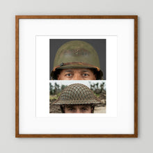 Composite image showing MkII Brodie Helmet British Armed Forces & MI Helmet U.S Forces, WWII