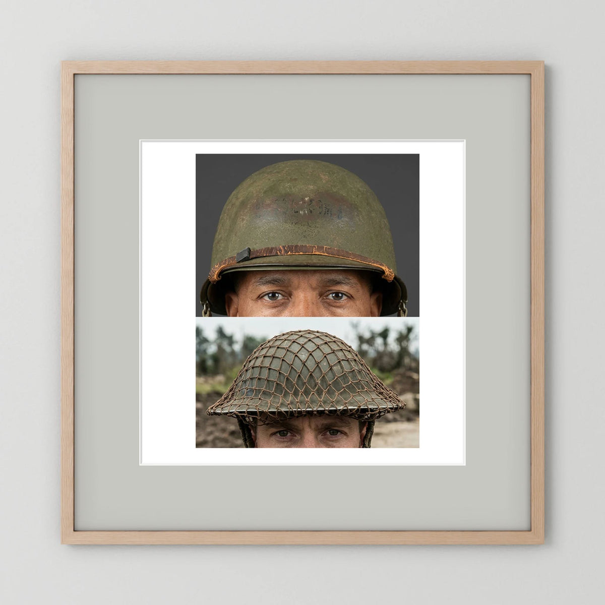 Composite image showing MkII Brodie Helmet British Armed Forces & MI Helmet U.S Forces, WWII