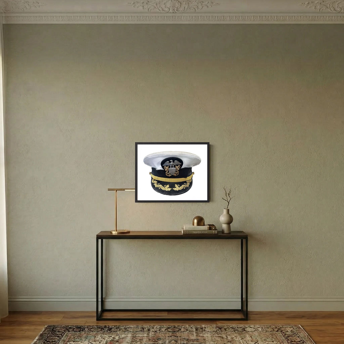 U.S. Navy Officer Combination Cap Bancroft Military Cap, Commander NSWSES. Photograph