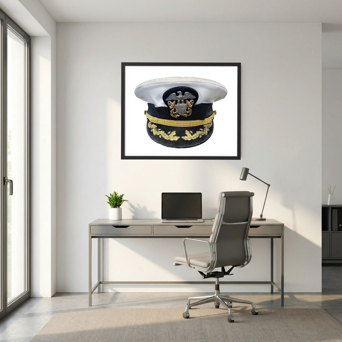 U.S. Navy Officer Combination Cap Bancroft Military Cap, Commander NSWSES. Photograph