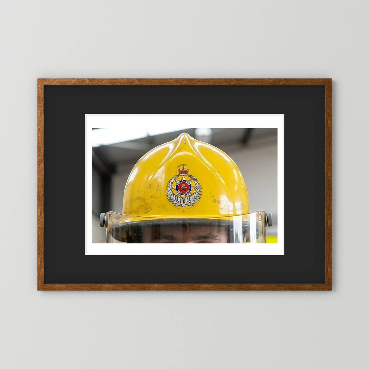 New Zealand Fire Helmet, 1984 — photograph presentation mockup