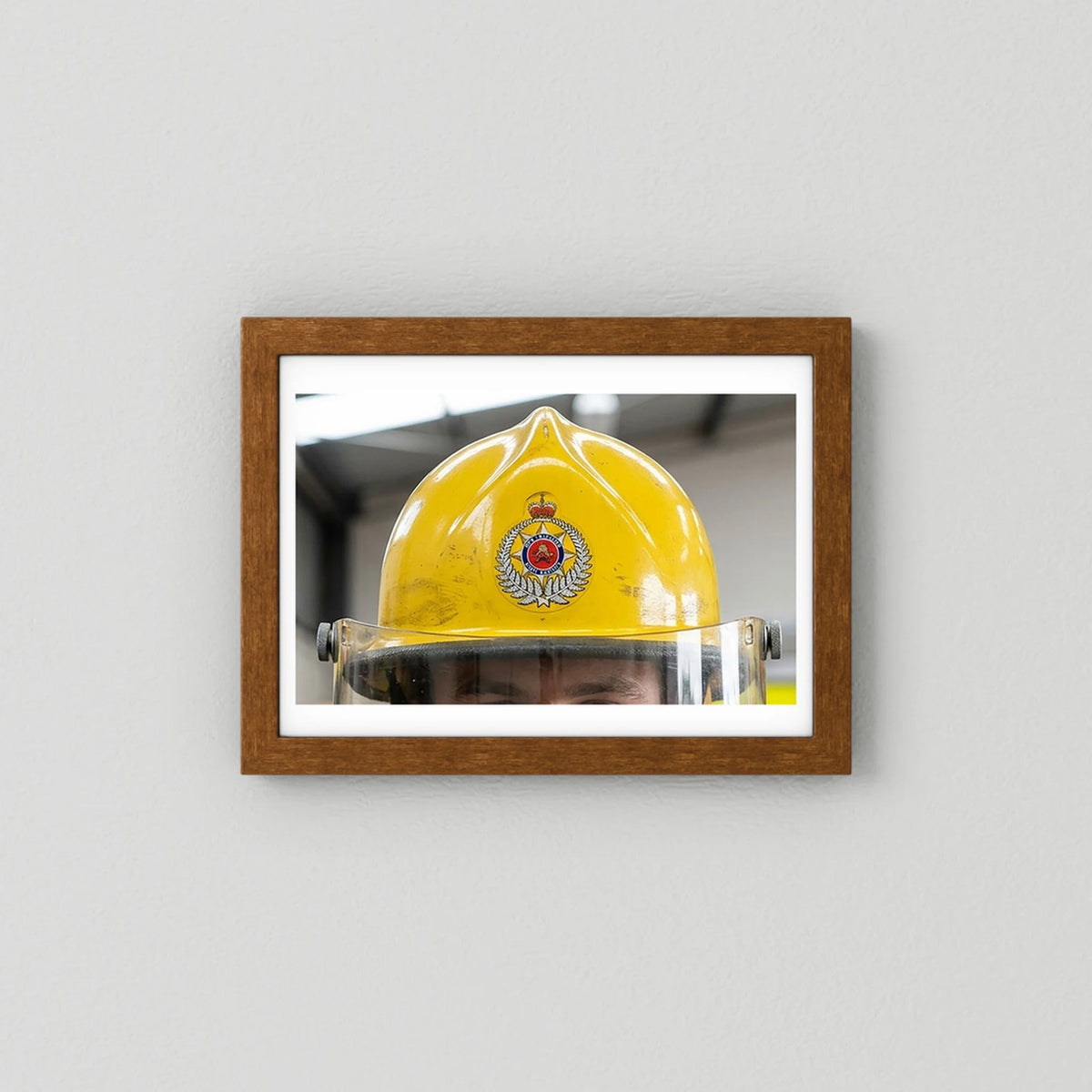 New Zealand Fire Helmet, 1984 — photograph presentation mockup
