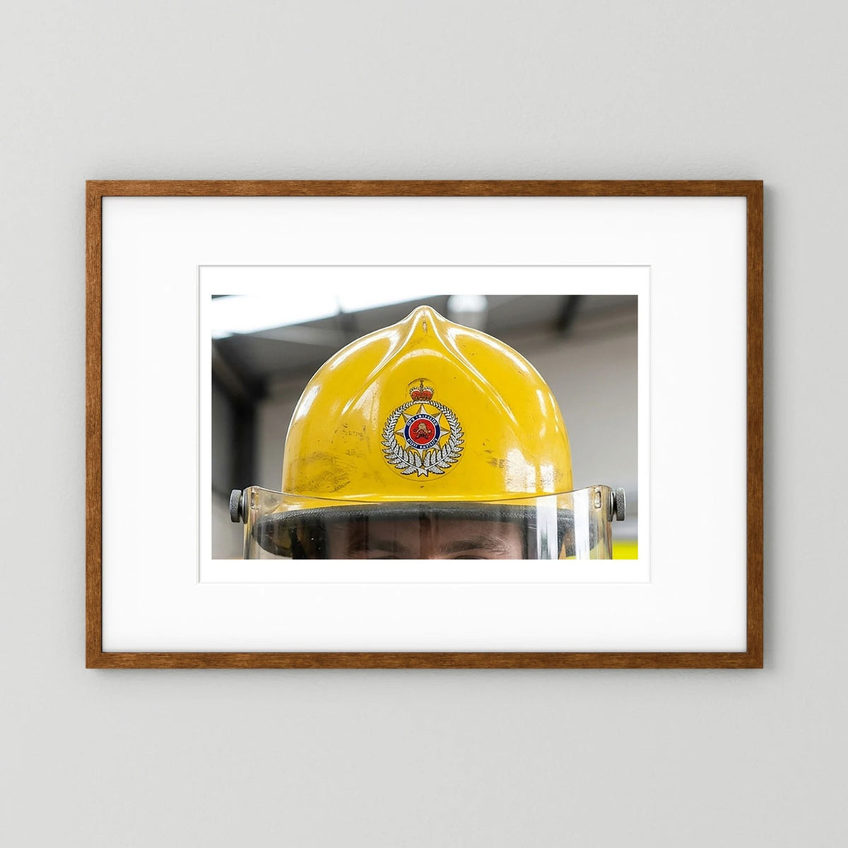 New Zealand Fire Helmet, 1984 — photograph presentation mockup