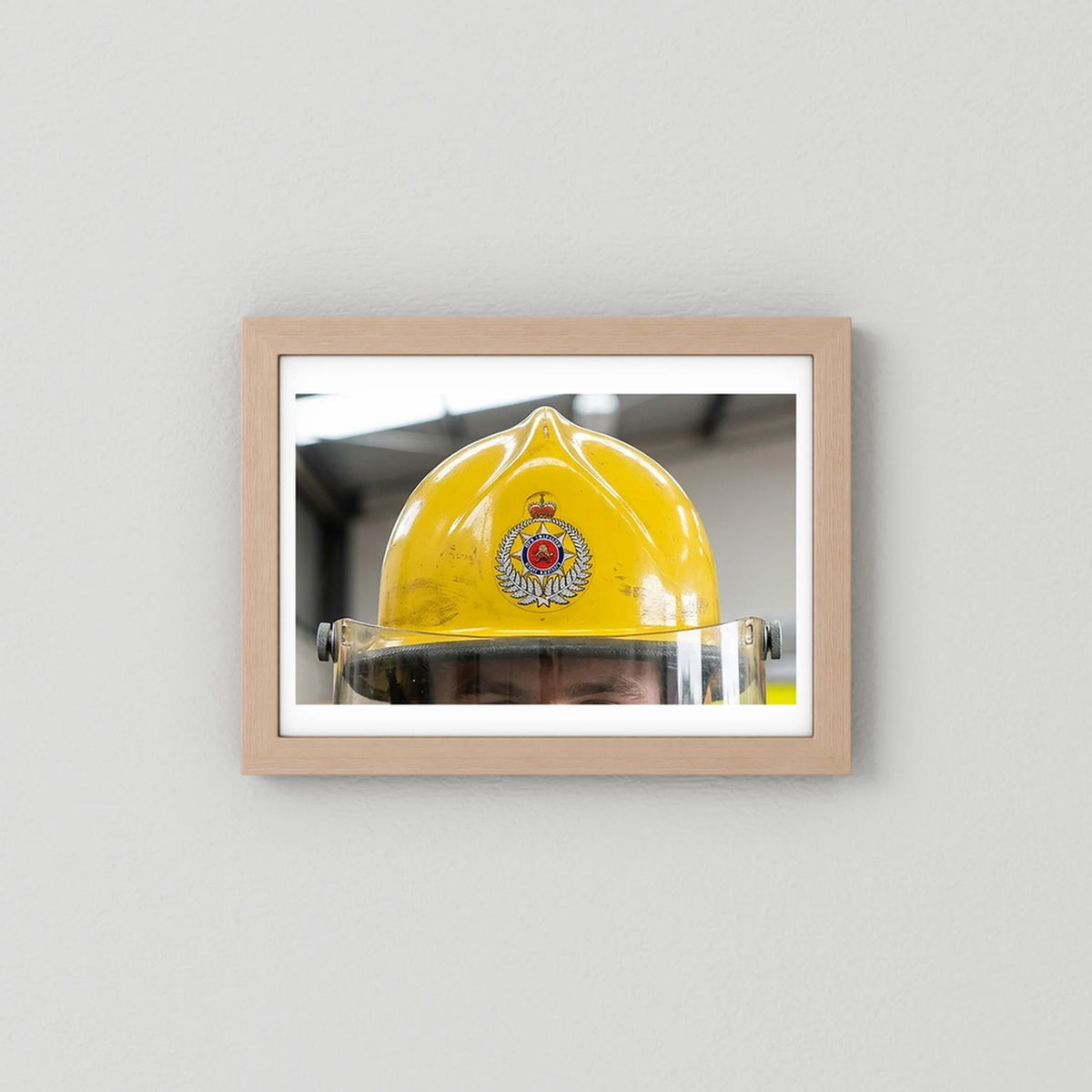 New Zealand Fire Helmet, 1984 — photograph presentation mockup