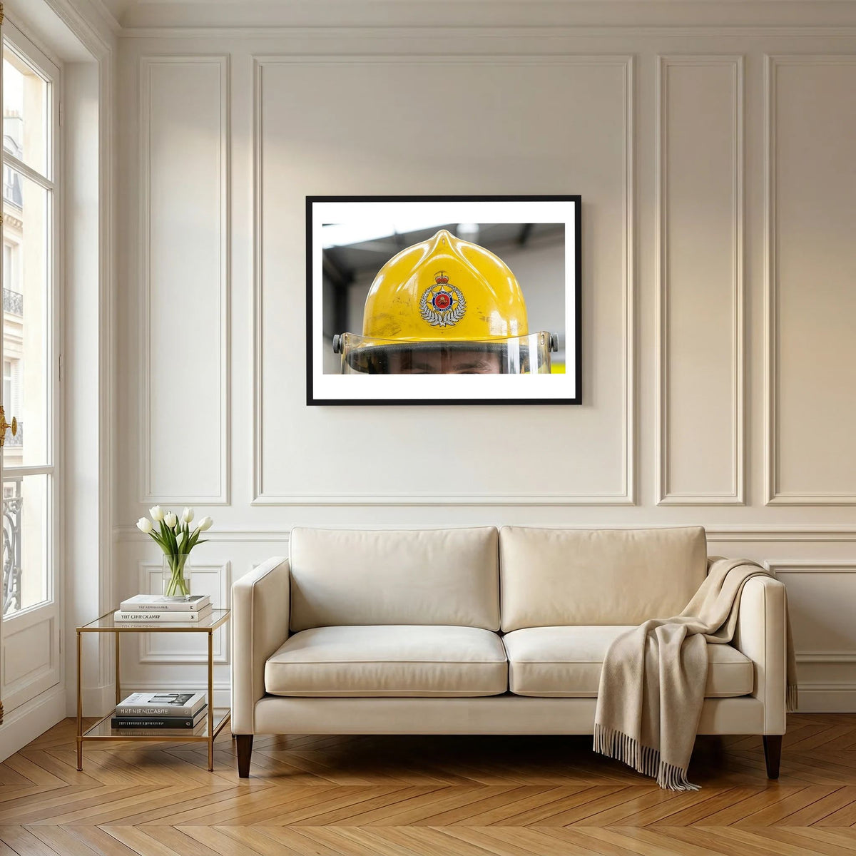 New Zealand Fire Helmet, 1984 — photograph presentation mockup