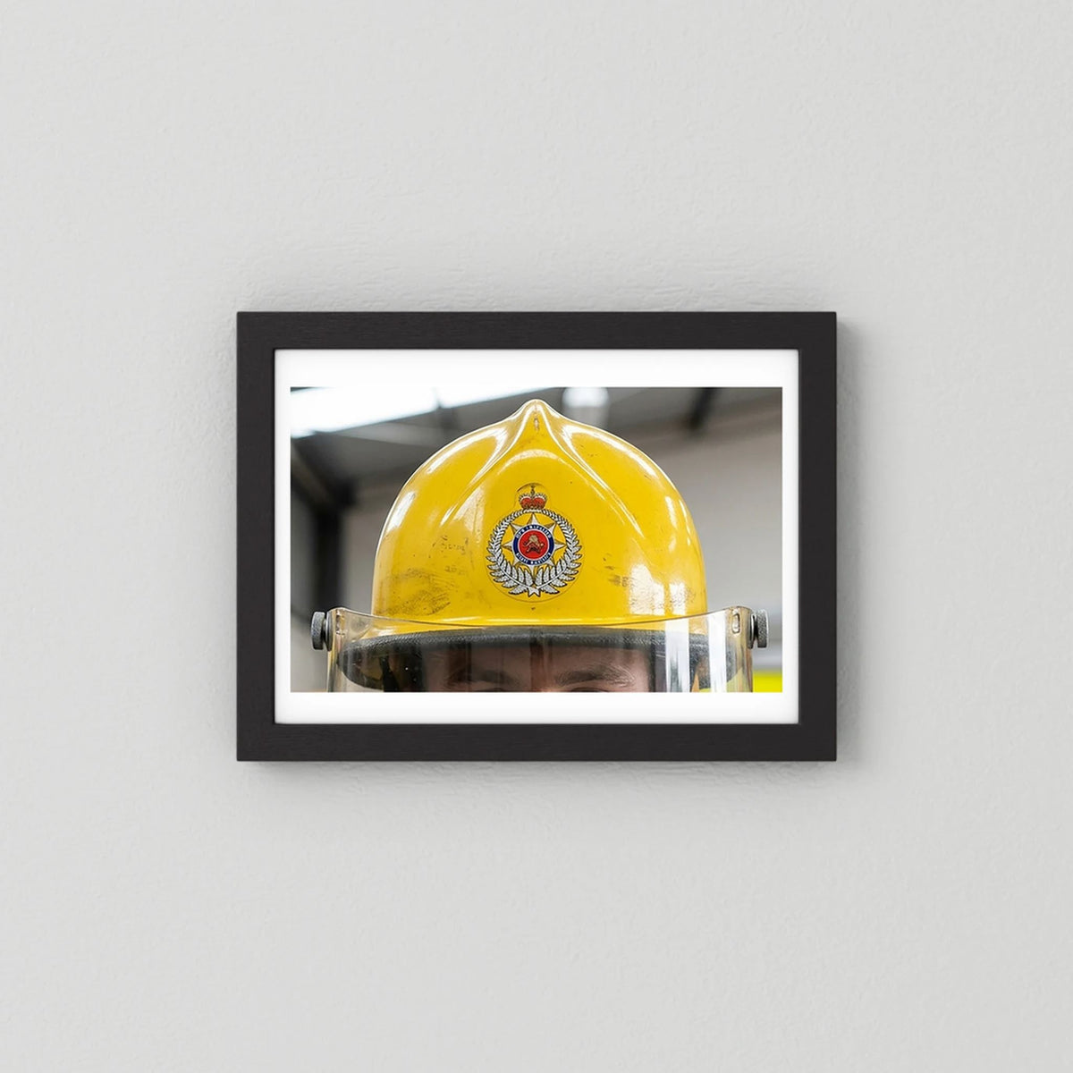 New Zealand Fire Helmet, 1984 — photograph presentation mockup
